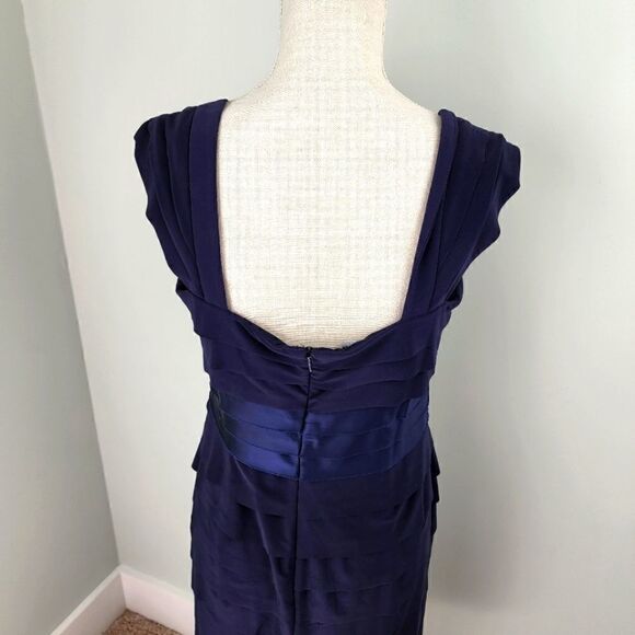 JONES NY WOMEN'S LAYERED TIERED RUFFLE SHEATH NAVY BLUE DRESS SIZE 10 - Picture 5 of 7